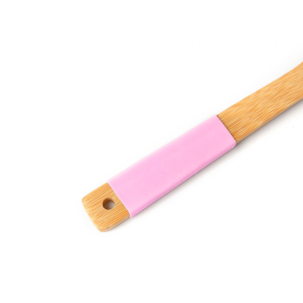 Colher de Bambu Vazada 30cm Rosa Silicone Mai Home