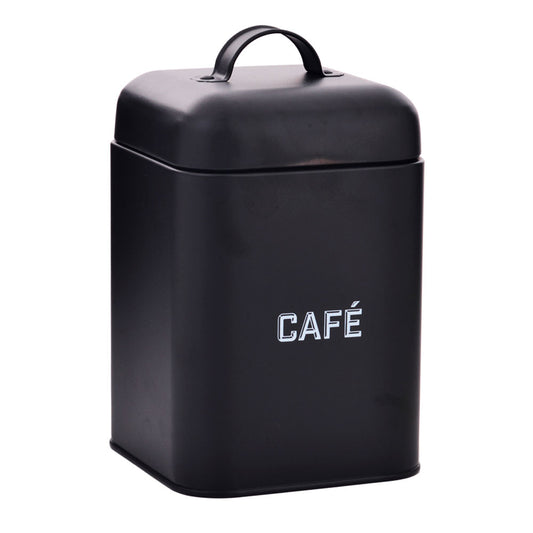 Lata de Café Retrô Preta em Aço Carbono 12x19cm Mai Home