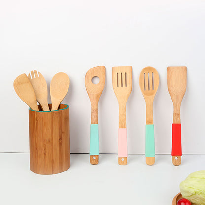 Colher de Bambu Vazada 30cm Rosa Silicone Mai Home