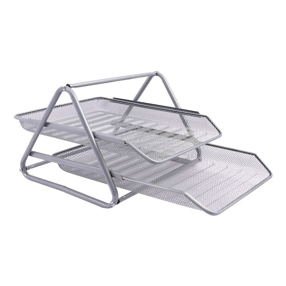 Organizador Horizontal Metal Duplo Prata Mai Home para Escritório