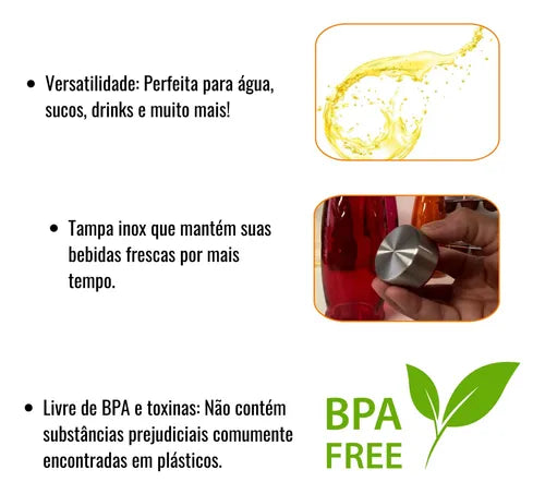 Garrafa de Vidro Scotch 1L Colorida para Água e Sucos - Mega Casa Outlet