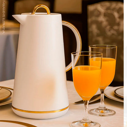 Garrafa Térmica 1L Samira Branca e Dourada - Conserva Bebidas Quentes e Frias