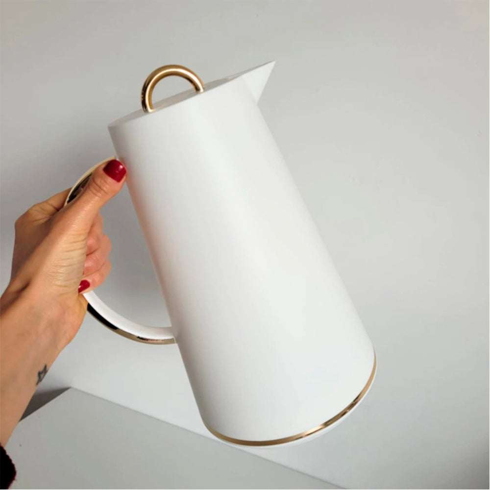 Garrafa Térmica 1L Samira Branca e Dourada - Conserva Bebidas Quentes e Frias