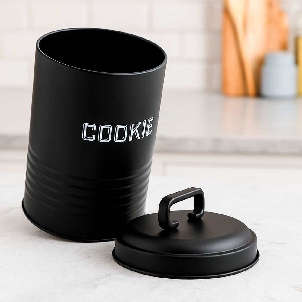 Lata de Cookies Retrô Preta 12x19cm Aço Carbono Mai Home