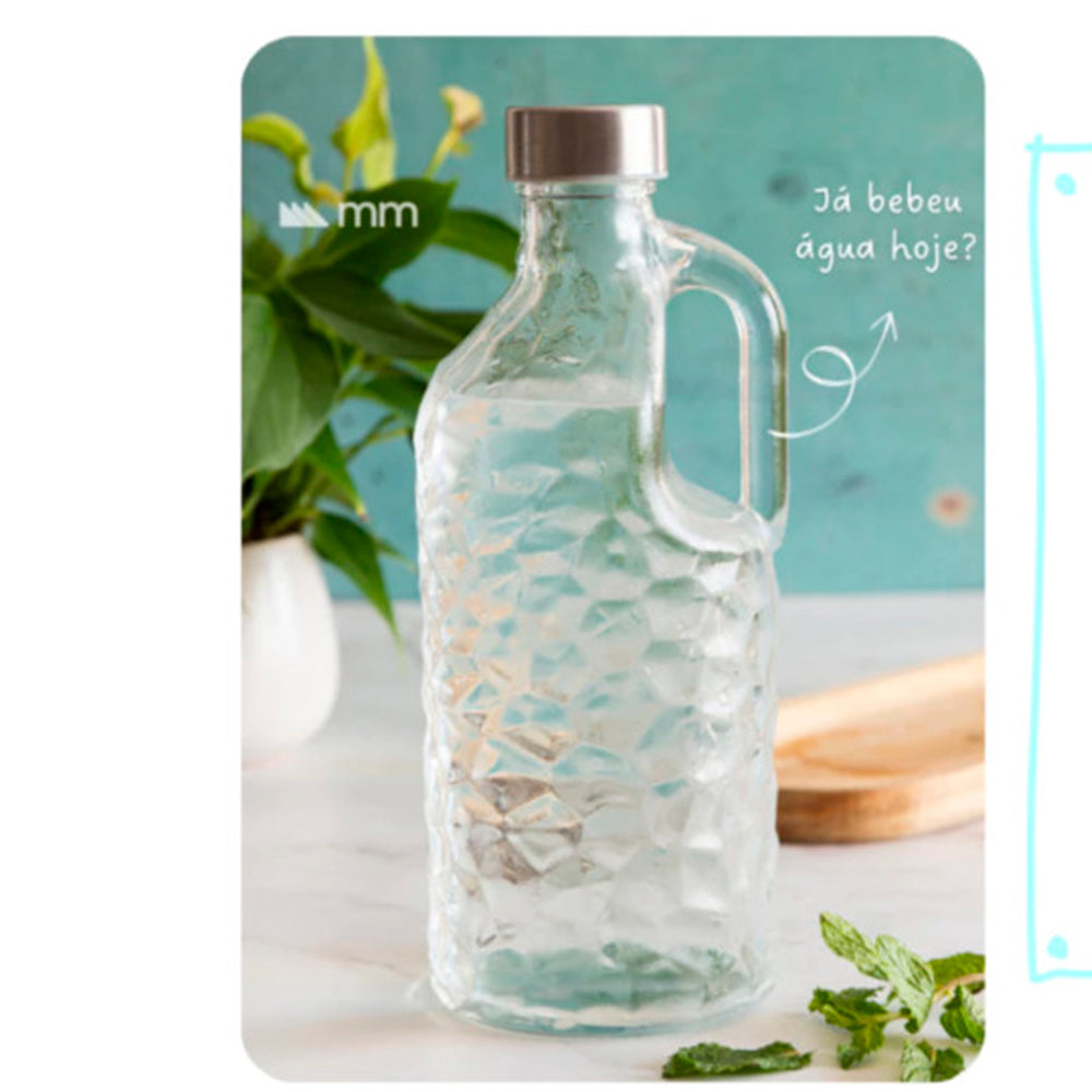 Garrafa de Vidro 1L Effect VD25049 com Alça e Tampa Inox