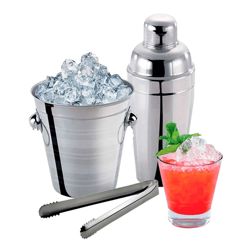 Kit Barman Coqueteleira 500ml Aço Inox Wincy - Balde e Pegador de Gelo