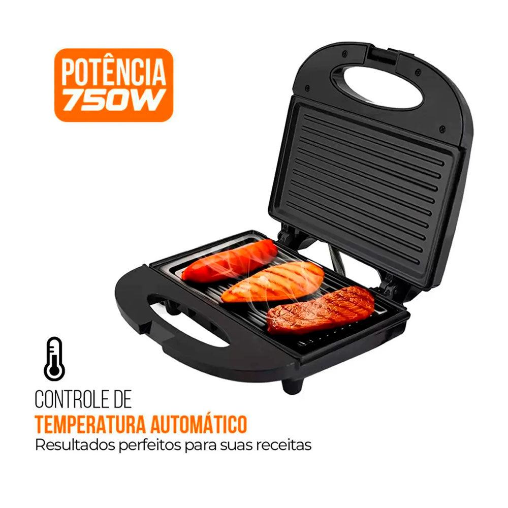 Sanduicheira Grill Elétrica 2 em 1 Kian 127V 750W Preta