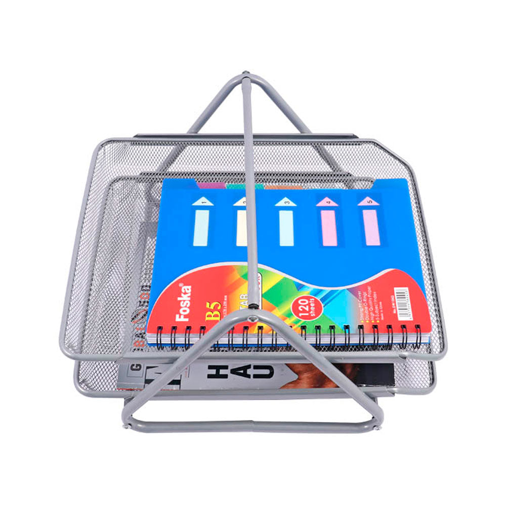 Organizador Horizontal Metal Duplo Prata Mai Home para Escritório