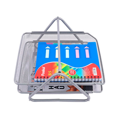 Organizador Horizontal Metal Duplo Prata Mai Home para Escritório