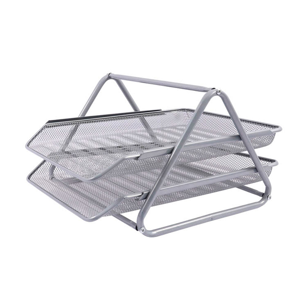 Organizador Horizontal Metal Duplo Prata Mai Home para Escritório