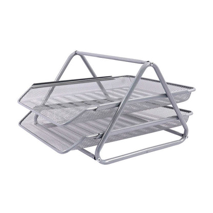 Organizador Horizontal Metal Duplo Prata Mai Home para Escritório