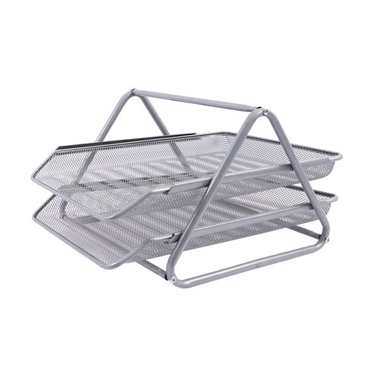 Organizador Horizontal Metal Duplo Prata Mai Home para Escritório