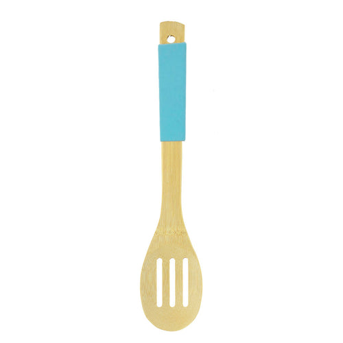 Colher de Bambu Vazada 30cm Azul Silicone Mai Home