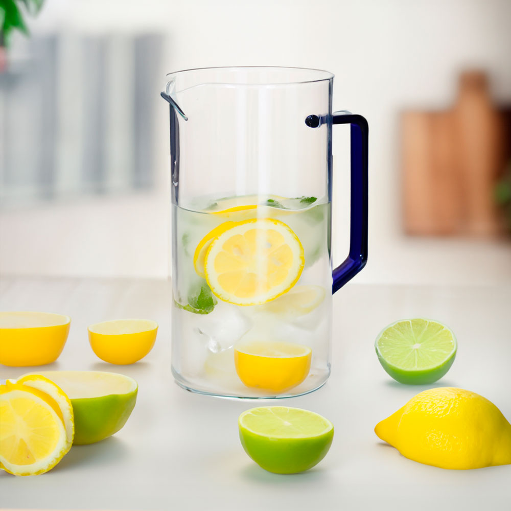 Jarra de Vidro Slim 1350ml com Alça Azul Mai Home