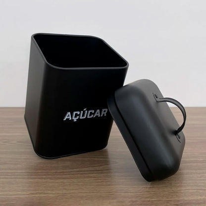 Lata de Açúcar Retrô Preta Aço Carbono 12x19cm Mai Home