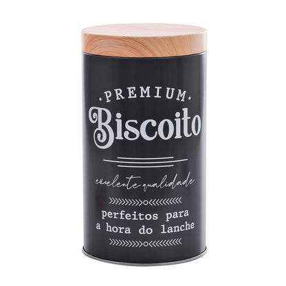 Lata de Biscoitos Dolci Mai Home Preta Redonda 10x17,5cm Aço Carbono
