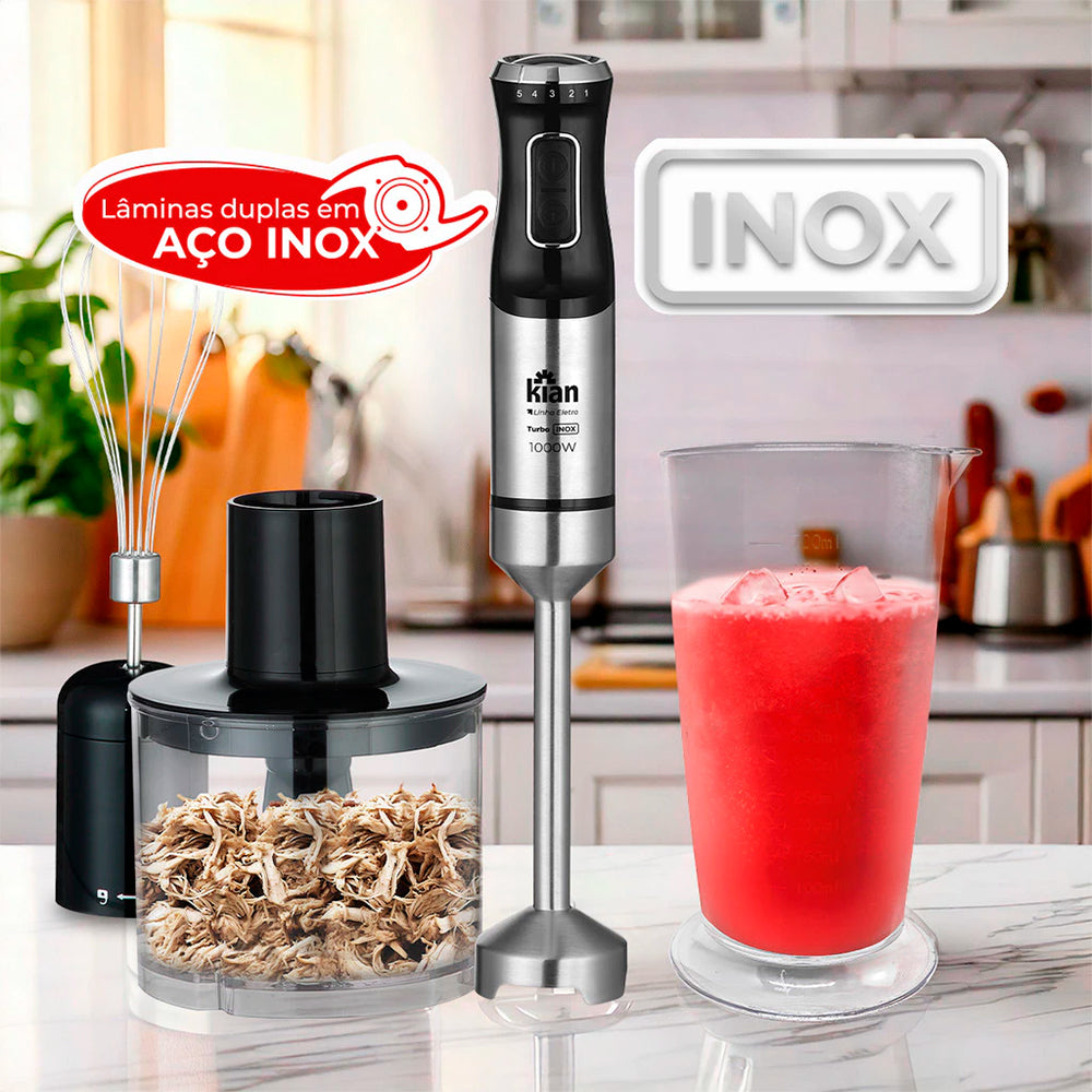 Mixer Turbo Inox Kian 1000W 3 em 1 127V - Bater, Misturar e Triturar