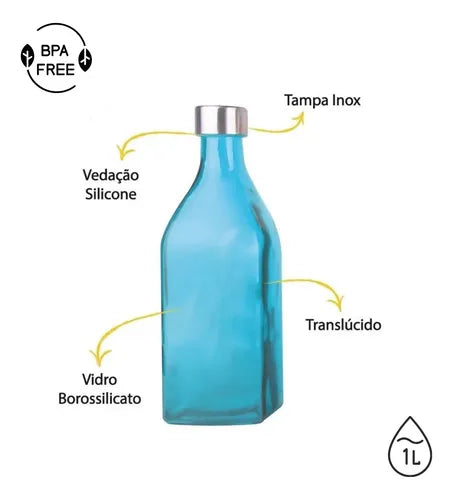 Garrafa de Vidro Scotch 1L Colorida para Água e Sucos - Mega Casa Outlet