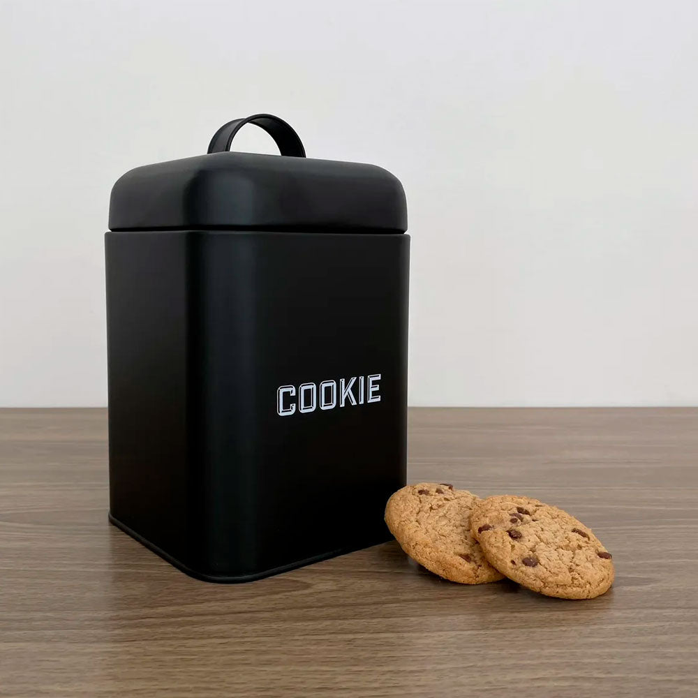 Lata de Cookies Retrô Preta 12x19cm Aço Carbono Mai Home