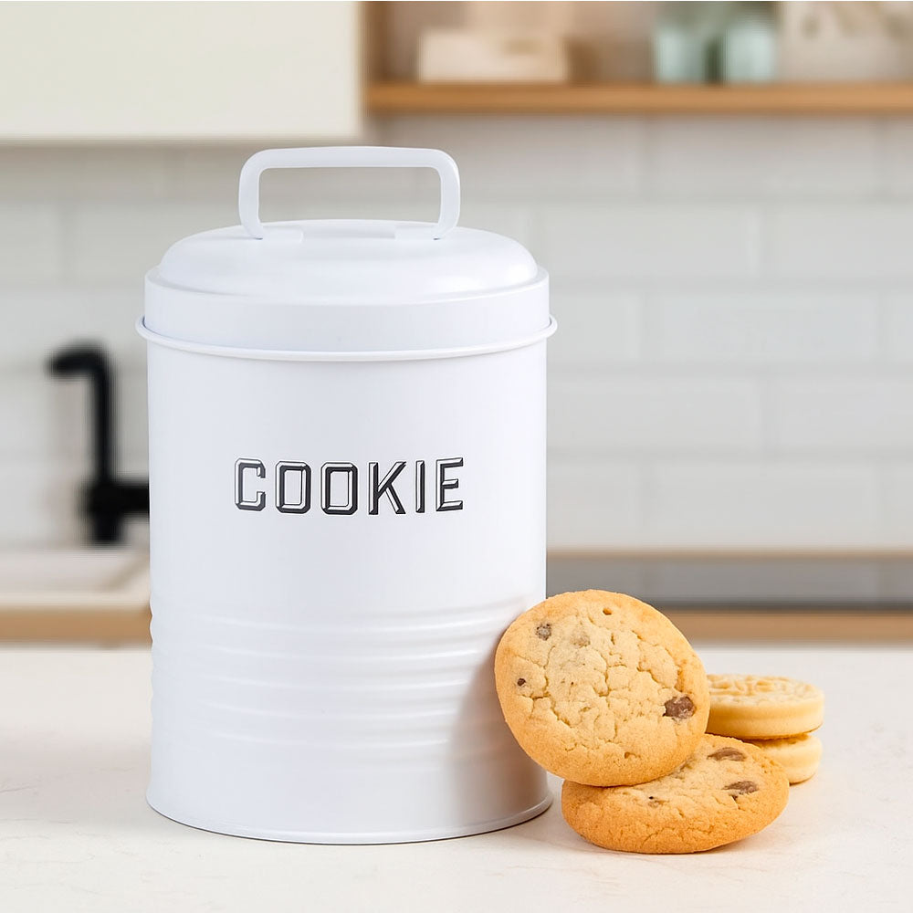 Lata de Cookies Retrô Branca 12x19cm Aço Carbono Mai Home