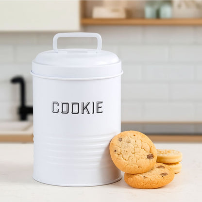 Lata de Cookies Retrô Branca 12x19cm Aço Carbono Mai Home