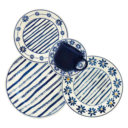 Aparelho de Jantar Chá 20 Peças Donna Margaridas Cerâmica Decorada