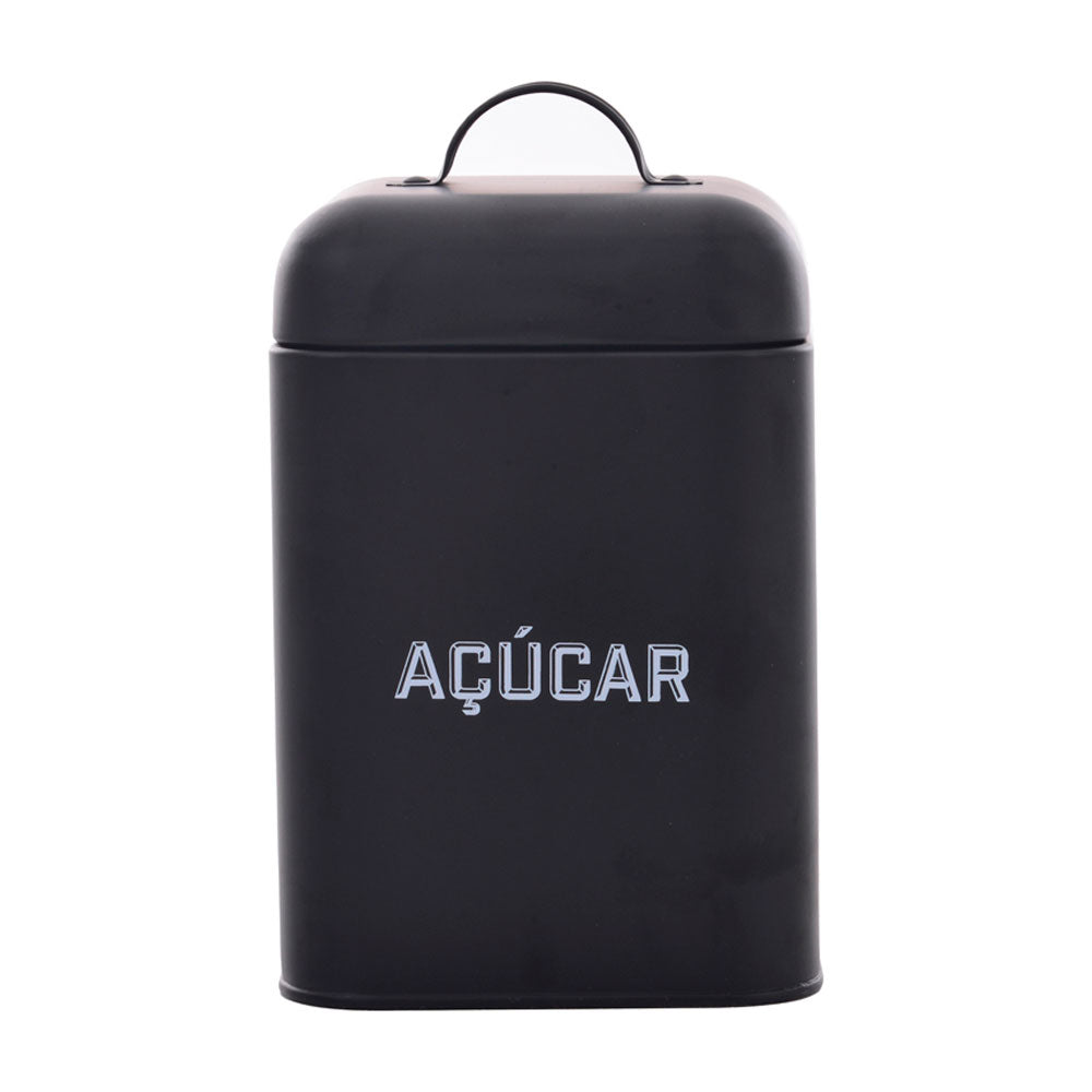 Lata de Açúcar Retrô Preta Aço Carbono 12x19cm Mai Home
