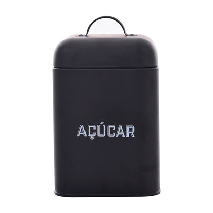 Lata de Açúcar Retrô Preta Aço Carbono 12x19cm Mai Home